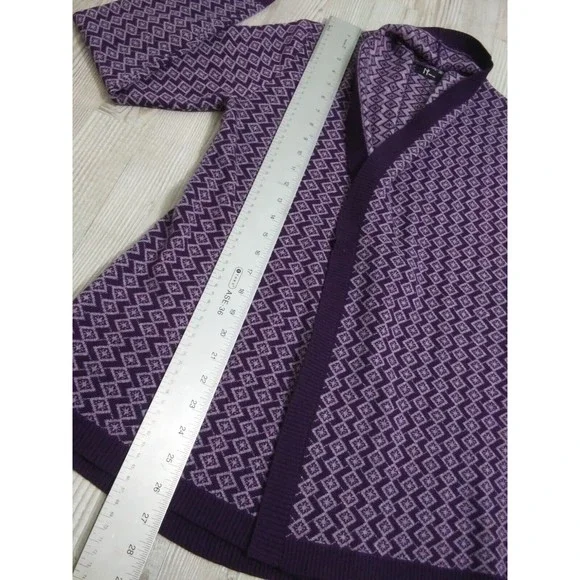 Neve Women's Small Wool Cardigan Open Front Snowflake Ski Sweater Purple Violet - Picture 11 of 11